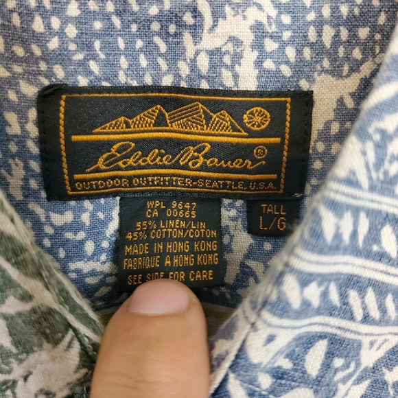 Vintage Patterned Eddie Bauer Short Sleeve Button Down Casual Shirt Linen Blend - Picture 5 of 6